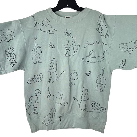 Vintage James Thurber Dog Art Fun Cartoon Sage Green Casual Sweatshirt - Picture 3 of 13